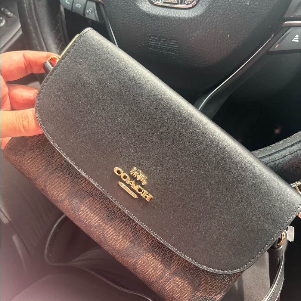 Coach Black and Brown Crossbody Bag with Signature Design